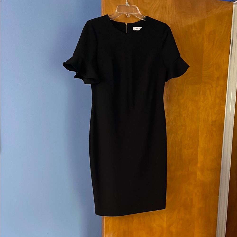 Calvin Klein Black Ruffled Sheath Mini Dress